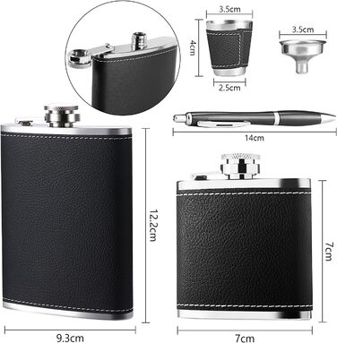 Персоналізований набір фляг 8oz + 3oz, чорна шкіра з келихом з нержавіючої сталі, ручка для підпису, воронка - подарунковий набір для чоловіків, ідеальний для подарунка на День батька