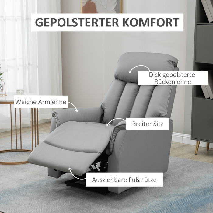HOMCOM electric lift chair, upholstered recliner with lift assist and reclining function, TV chair with remote control