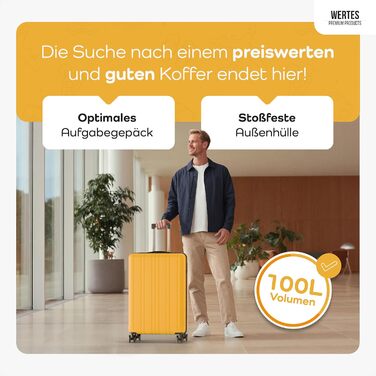 Чемодан великий 100L з TSA замком, жорсткий корпус, подвійні колеса, валіза на колесах (77см, гірчичний)