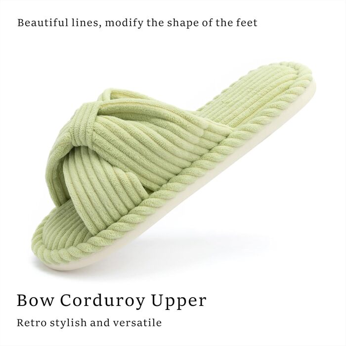 Домашні тапочки Chantomoo для жінок з меморі-піною, для дому, спальні, ванної кімнати, відкриті пальці, шнуровий велюр, неслизькі, зручні (37/38 EU, Зелений)