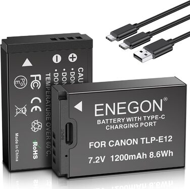 Акумулятори ENEGON LP-E12 1200mAh для Canon EOS M50, M50 Mark II, M, M2, M10, M100, M200, Rebel SL1, 100D, Kiss X7, PowerShot SX70 HS