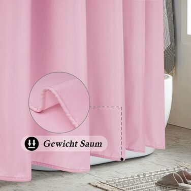 Штора для душу EurCross 180x200 см рожева водонепроникна антигрибкова текстильна, з кільцями (1 шт)