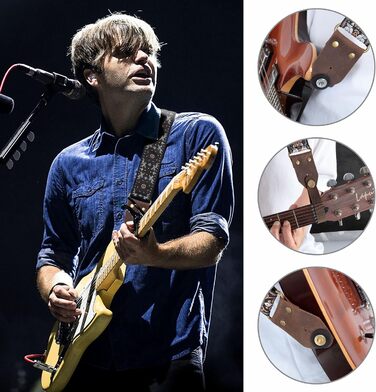 Гітарний ремінь Nefelibata з жаккардової бавовни з шкіряними кінцями Crazy Horse для бас-гітари, електрогітари та акустичної гітари. Подарунок для дітей та гітаристів