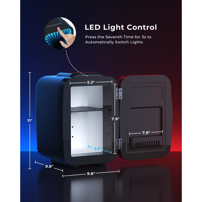 Міні холодильник 4L з RGB підсвіткою, охолодження/підігрів, 2в1, для напоїв та догляду за шкірою, 220V/12V, чорний