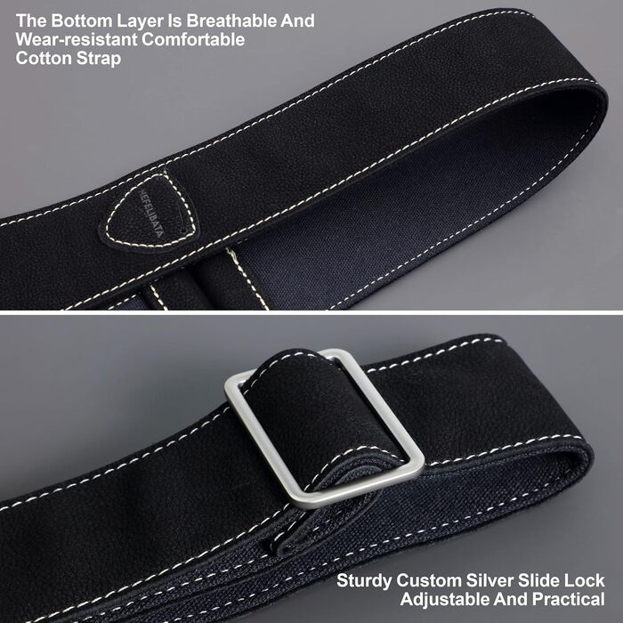 Гітарний ремінь Nefelibata з повного нубуку, з кишенькою для медіатора, для бас-гітари, електрогітари та акустичної гітари, з медіаторами, кнопками та замками (Чорний Зірка)