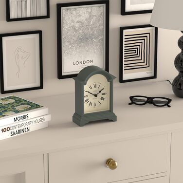 JONES CLOCKS® Bistro Table Clock | Classic Arch Design | White | Timeless style for desk, table, shelf or nightstand (Green)