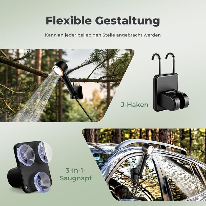 Портативний душ для кемпінгу Campingdusche з акумулятором 8000mAh, 3 режими, дисплей температури, шланг - для кемпінгу, піших прогулянок, домашніх тварин (Чорний)