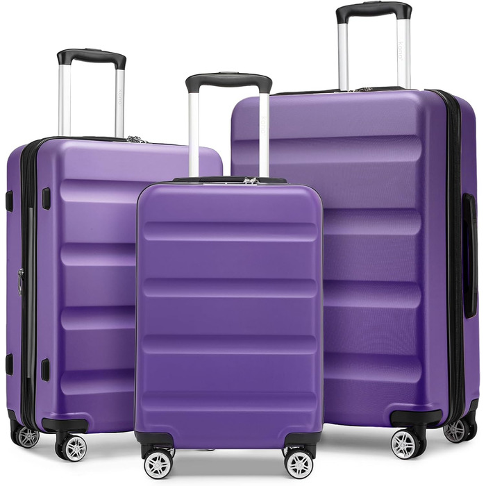 KONO Чемодан-Тролей Розширюваний, Жорсткий, XL, з TSA-замком та колесами 4 шт., для подорожей та бізнесу, 75x47.5x29.5 см (3 шт. у наборі), фіолетовий