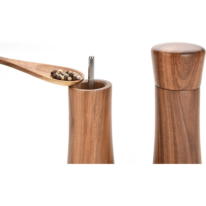 figg Salt and Pepper Grinder Wood Small (15.5 cm) - Set - Spice Grinder with Ceramic Grinder including Wooden Spoon and Wooden Coaster - Suitable as a Pepper and Salt Grinder