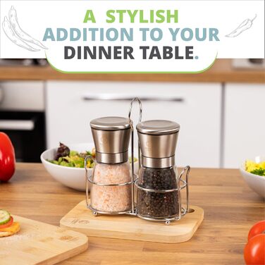 Набір з 2 шт. мельниць для солі та перцю Oliver's Kitchen® - преміум керамічні жорна, велика ємність, регульований ступінь помелу, ручний дозатор