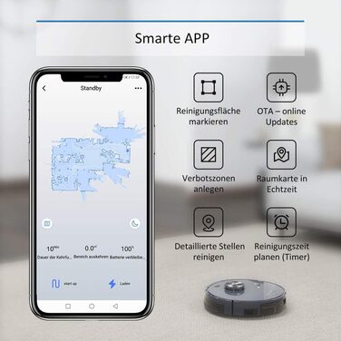Робот-пилосос Tesvor S6 з функцією миття, лазерна навігація, карта приміщення в реальному часі, потужність всмоктування 2700PA, видалення алергенів та шерсті тварин, сумісний з док-станцією (продається окремо)