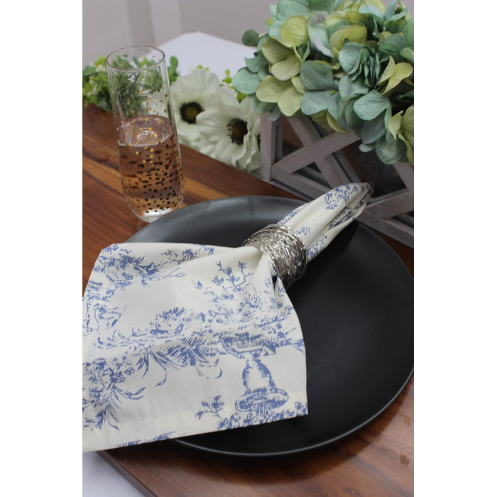 COTTON CRAFT Fabric Napkins, 12 Pieces, 100% Cotton, Reusable, French Toile Dinner, Everyday Use, Spring, Summer, Autumn, Christmas, Vacation, Party, Gift, Soft, Absorbent, 45.7 x