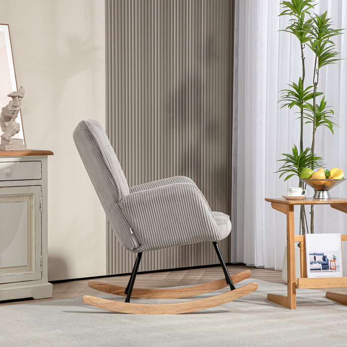 HOMCOM Rocking Chair, Rocking Armchair with Rope Look, Armrests, Chair with Wooden Skids, Reclining Chair for Living Room, Bedroom, Light Grey | Aosom
