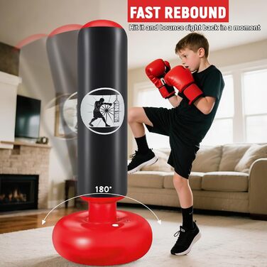 Дитячий боксерський мішок Qoosea для дітей 6-12 років, 160 см, з рукавичками, для карате, кікбоксингу, Taekwondo, MMA, чорний