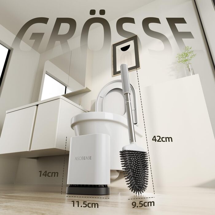 Набір для чищення унітазу ASOBEAGE: силіконова щітка, нержавіюча сталь, кріплення на стіну, швидке висихання, чорний (4 шт., 1 упаковка)