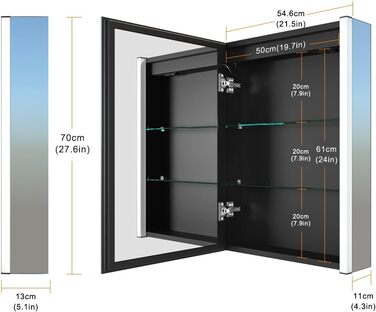 LED дзеркальна шафка для ванної кімнати KWW з підсвічуванням, регульованою температурою світла, протитуманним покриттям та USB роз'ємами (2 дверцята, 80x70 см, ліве кріплення)