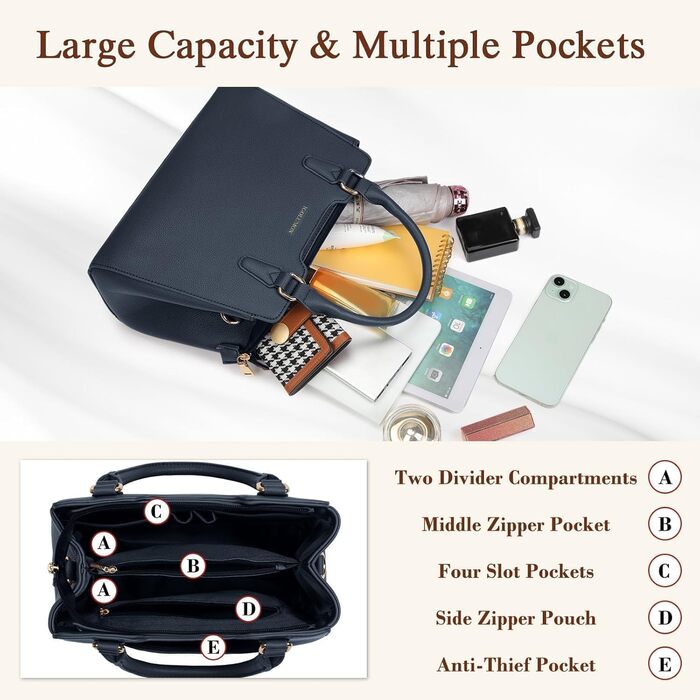 Жіноча сумка IGOLUMON шкіряна середнього розміру, синя. Сумка-тоут, сумка на плече та ручку