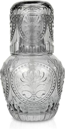 Curator Home Vintage Glass Carafe with Lid & Matching Drinking Glass – 750 ml Capacity – Elegant Glass Jug for Water, Juice, or Wine – Stylish Home Decor for Kitchen or Dining Room (gray)