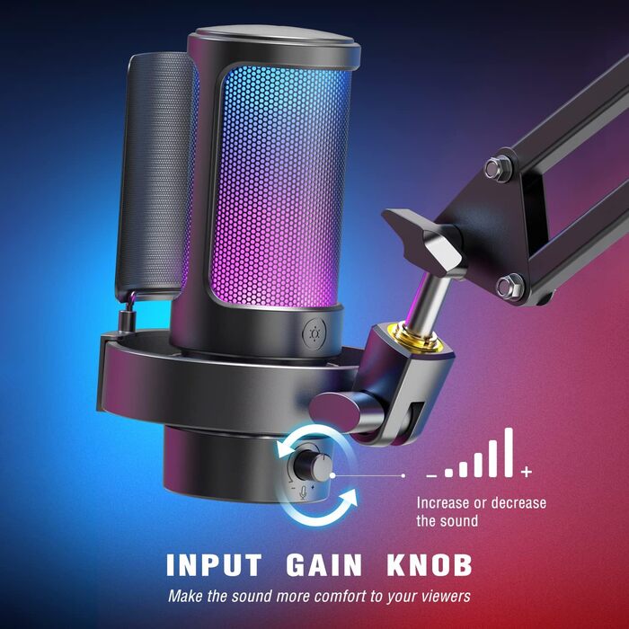 FIFINE USB мікрофон для ПК, геймінгу, стрімінгу та запису, з RGB підсвічуванням, PS4/PS5, MAC, з поп-фільтром, чорний