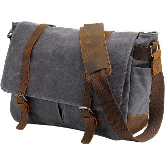 Водонепроникна фотосумка Neuleben для DSLR з плечовим ременем, вінтажний стиль, велика фотосумка з канвасу та шкіри, зелена (сірий 01)