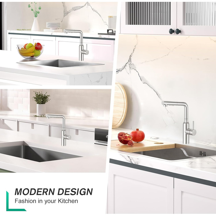 Кухонний змішувач CREA з висувною лійкою та 2 режимами струменя, поворотний на 360°, з нержавіючої сталі, матовий, для кухні