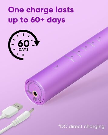 Електрична зубна щітка MySmile DY156 для дорослих, акумуляторна звукова щітка, портативна з 3 насадками, таймер 2 хвилини, 5 режимів, 45000 вібрацій на хвилину, 60 днів роботи від одного заряду, 1 шт. (фіолетова)