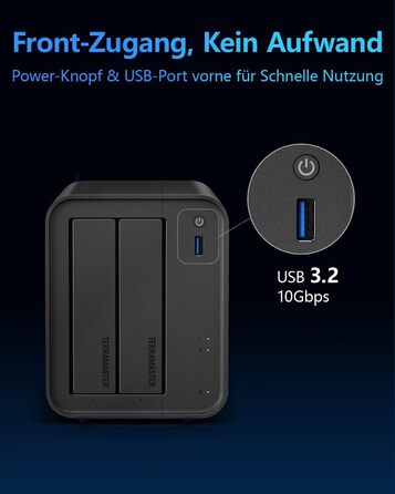 TERRAMASTER F2-425: 2-Bay NAS з Intel x86 Quad-Core CPU, 4 GB RAM, 2.5 GbE LAN - Мережевий сховище для дому (без жорсткого диску)