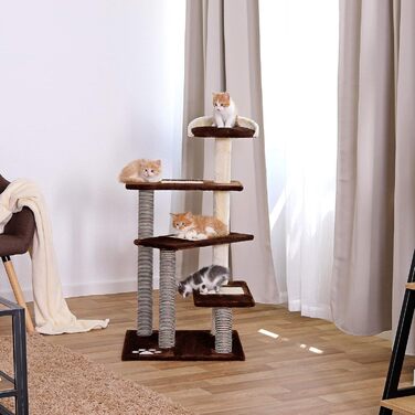 Кігтеточка для котів Lionto з 3 платформами та зручною лежаком, висота 100 см, з сизалевого мотузка та м'якого плюшу, підходить для котів будь-якого розміру, ідеальний догляд за кігтями (Коричневий/Бежевий)