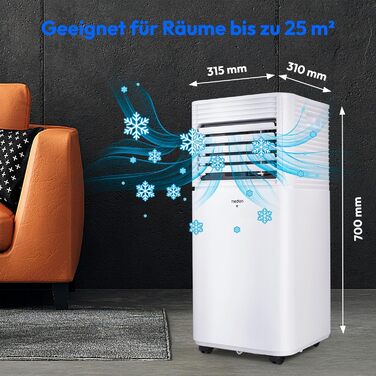 Мобільний кондиціонер MEDION E701 (7000 BTU) з випускним шлангом, для приміщень до 25м², 3-в-1 (охолодження, осушення, вентиляція), з пультом дистанційного керування та режимом сну, MD 37730