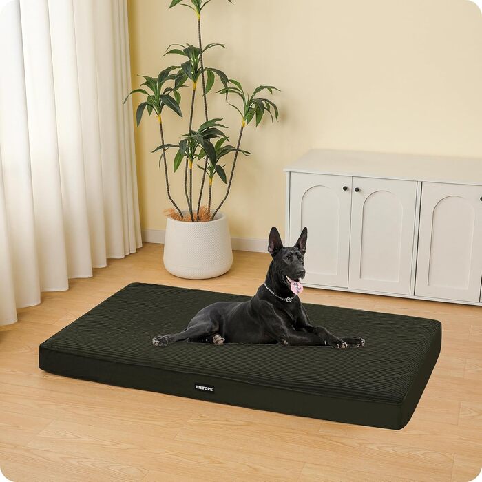 Ортопедичне ліжко для собак, 10 см товщина, для середніх та великих собак, знімний та пральний килимок, неслизьке дно, водонепроникне внутрішнє покриття, 112 см, оливковий колір