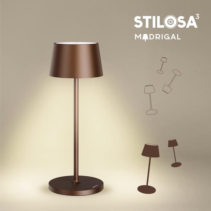 Стильна LED-лампа Stilosa на акумуляторі - бездротова, диммер, сенсорне керування, USB-C, для дому та на вулицю (діаметр основи 30 см, бронза)