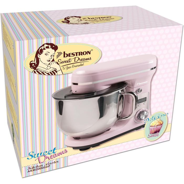 Кухонна машина Bestron Super Silent 6 л з DC-двигуном, 6 швидкостей + Pulse, рожева