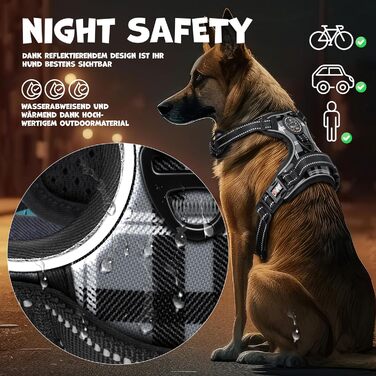 Шлейка для собак без натягу та задухи, дихаюча та м'яка, світловідбиваюча | Без натягу | З ручкою - (L, Сірий у клітинку)