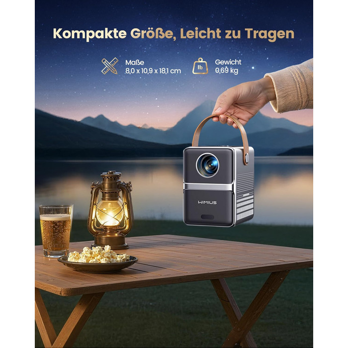Mini проєктор Beamer 4K з WiFi 6, Dolby Audio та підтримкою Netflix | 1080P Full HD, інтегровані додатки, автоматичне фокусування, вертикальна корекція трапецеїдальних спотворень, короткофокусний, сріблясто-сірий
