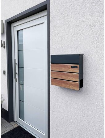 Поштовий ящик Metzler Anton антрацит з дерев'яною текстурою, настінний, з відділенням для газет та гравіюванням імені