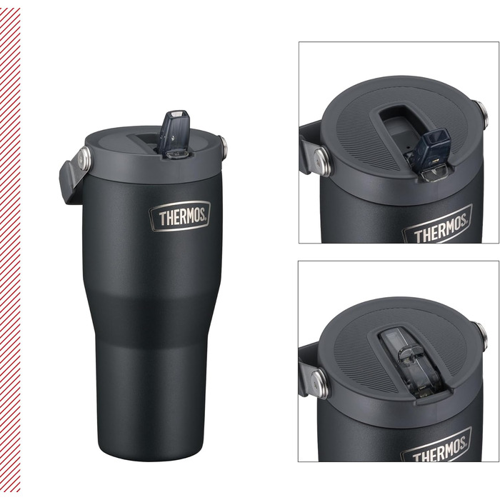 Термос REFRESHING SERIES: Ізольований термокружка-термос з трубочкою та ручкою, 0.85л, чорний матовий, з кришкою-стійкою та ручкою