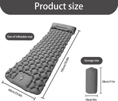 Саморозгортальний килимок для кемпінгу Isomatte, Ultraleicht: легкий килимок для відпочинку на природі, туризму, пляжу та подорожей. З насосом та подушкою. Сірий колір.