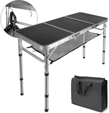 Складаний туристичний стіл CPROSP 90x40 см, чорний, регулювання висоти 26-70 см