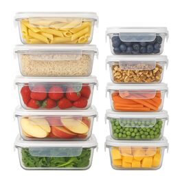 Набір скляних банок для зберігання продуктів Harbour Housewares з кришками - 10 шт, прозорі/білі, герметичні, для сипучих продуктів та харчової соди