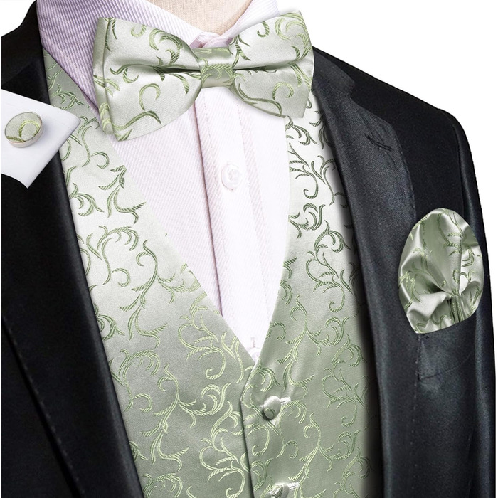 Комплект жилет чоловічий Hi-Tie: Paisley з вельвету, краватка, метелик, нагрудна хустка, запонки, бутоньєрка, 3XL, хакі