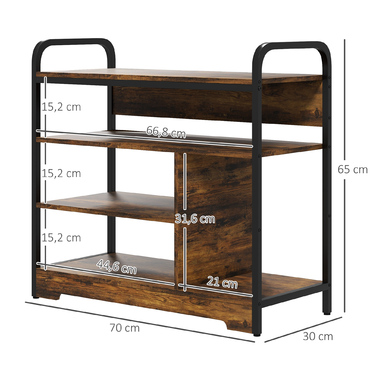 HOMCOM Shoe Rack Shoe Stand 4 Tiers with Handle for max 11 Pairs of Shoes Shoe Storage for Entrance Hall 70 x 30 x 65 cm Rustic Brown