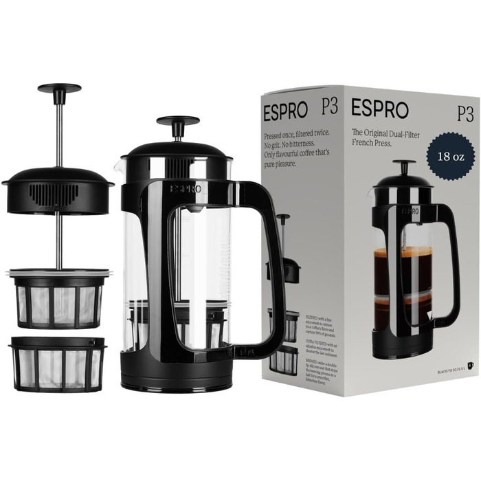 Френч-прес ESPRO P5 532 мл з подвійною мікрофільтрацією, нержавіюча сталь, для кави та чаю, без осаду та гіркоти