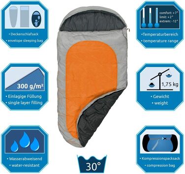 Fridani Kids Sleeping Bag PO 180x90cm XXL Comforter Sleeping Bag -12°C Orange Warm Water-Repellent Washable