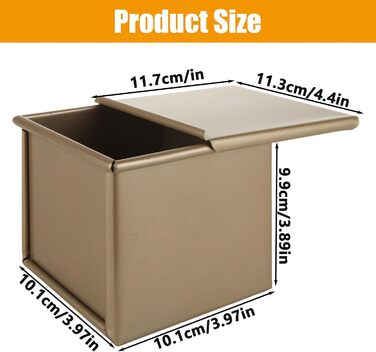 JMIATRY Pullman Loaf Pan with Lid, 240 g, Gold, Non-Stick Coated, Carbon Steel, Loaf Pan for Baking, Toast, Cake, 11 x 11 cm, 2 Pieces