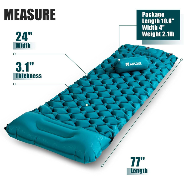 AKSOUL Килимок самонадувний туристичний для кемпінгу: Ultraleicht, компактний, легкий, портативний, для туризму, трекінгу, подорожей, відпочинку на природі