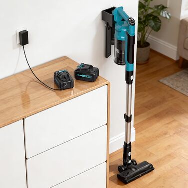 Бездротовий акумуляторний пилосос 700W з 2 акумуляторами 4.0 Ah, LED-дисплеєм, щіткою проти ковтунів, об'ємом 2L, синього кольору. Підходить для килимів, шерсті тварин та твердих підлог.