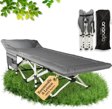 Розкладне ліжко Ananda Goods: туристичне, для кемпінгу, гостьове, з бавовняно-льоновій матраці та постільною білизною