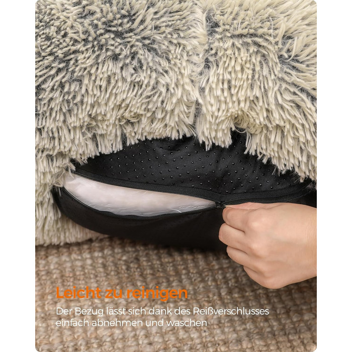 Кругле ліжко для собак та котів Feandrea з м'яким плюшем, діаметр 60 см, знімний наповнювач, Ombré-Сірий/Хакі