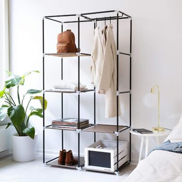 Navaris Fabric Wardrobe with Clothes Rail - Folding Wardrobe 88x170x45cm with Rail - Large, Stable Closet - Foldable Fabric Wardrobe made of Nonwoven Fabric in Light (Brown)