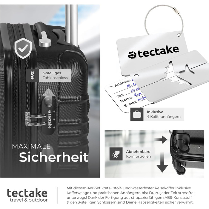 Набір валіз Tectake® 4 шт. з ABS-пластику, S-M-L-XL, з роликами, телескопічним ручками та замками, з ваговою та аксесуарами для валіз